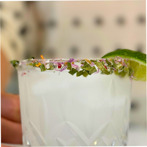 Margarita Salt Rim with Chive Blossoms and Black Truffles