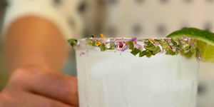 Margarita Salt Rim with Chive Blossoms and Black Truffles