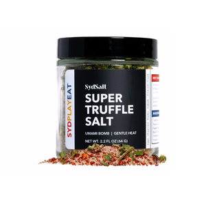Jar of Super Truffle Salt with SydSalt branding on a white background