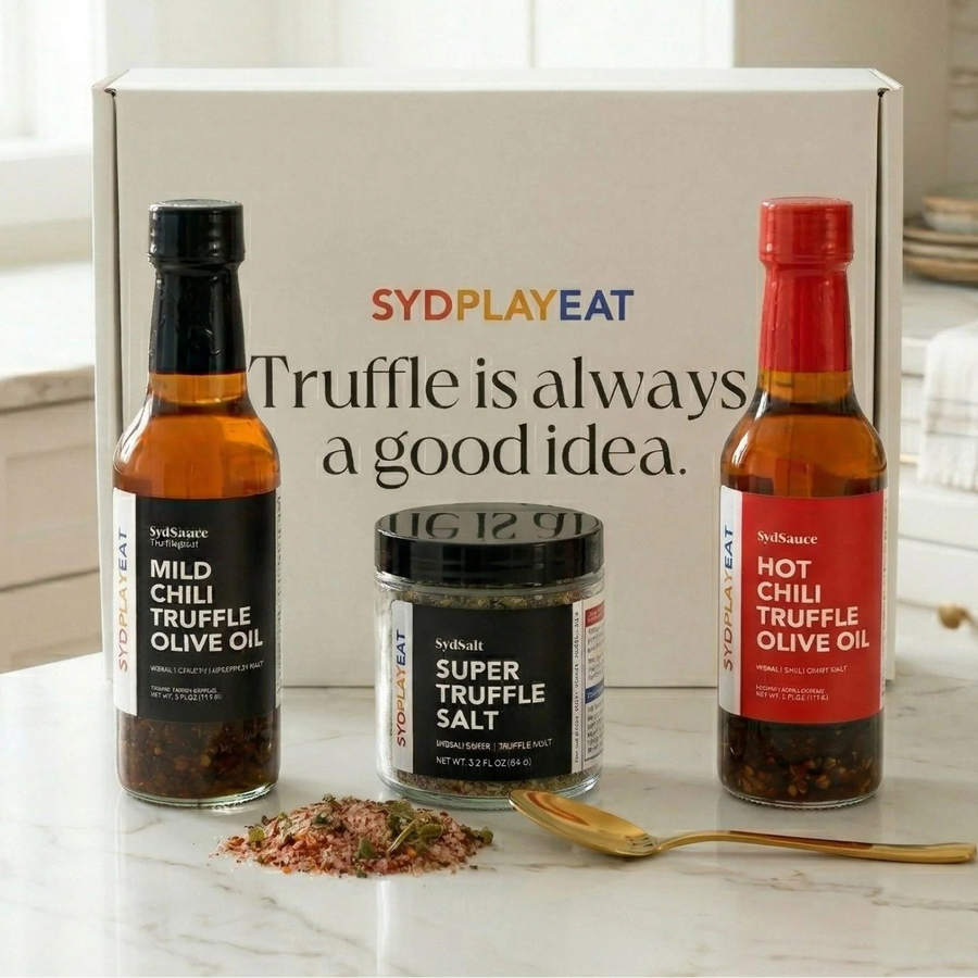 SydPlayEat truffle salts and oils, boxed and ready to gift