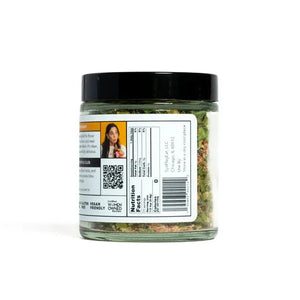Jar of food with a label on a white background