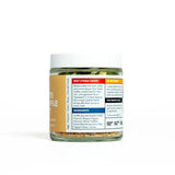 Jar of food with a label on a white background